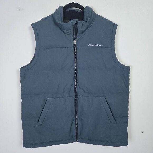 Eddie Bauer Mens Down Puffer Vest Size XL Blue Full Zip Outdoor Hiking Layers - Picture 1 of 7